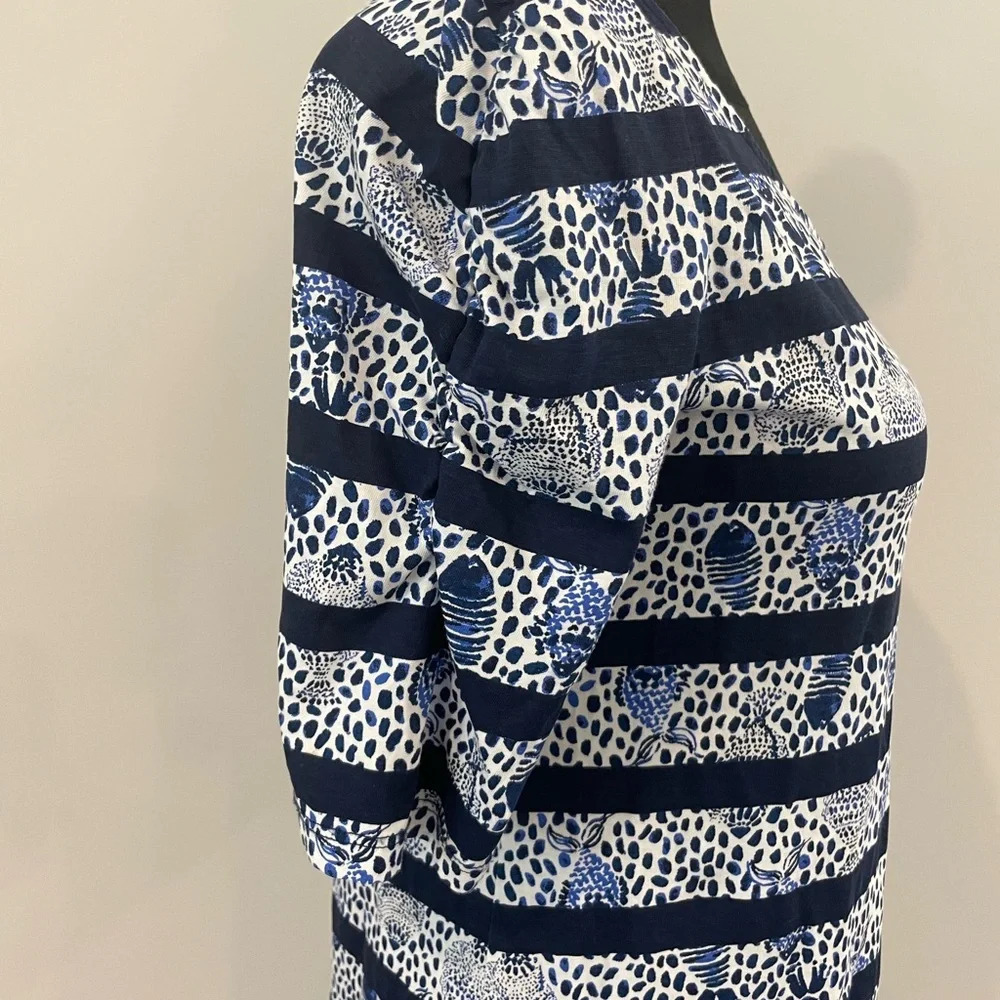 LILLY PULITZER LAJOLLA XS Navy White Fish Heart & Sole Stripe Puff Sleeve Dress - Picture 5 of 8